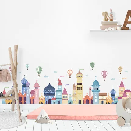 Cartoon Castle Kickline Wall Sticker Self-adhesive Kids Room Bedroom Decoration Corridor Kindergarten Layout Stickers | Дом и сад