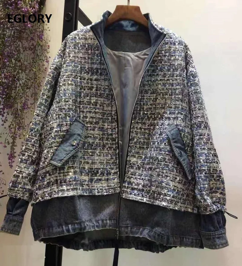 

Женская куртка из джинсовой шерсти, Повседневная Свободная куртка составного кроя с длинным рукавом, верхняя одежда, осень-зима 2020