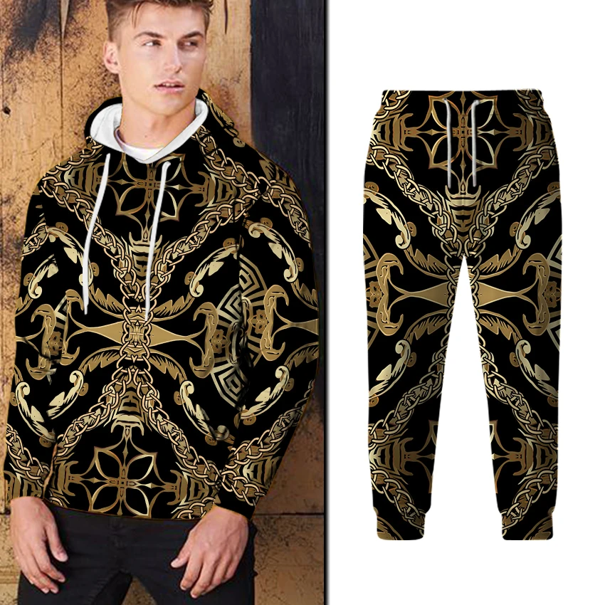 

Комплект из 2 предметов, Мужской осенне-зимний Свободный свитшот с капюшоном, повседневный Флисовый жакет с длинными рукавами и брюки, повсе...