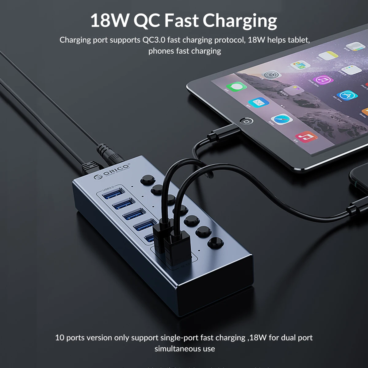 Алюминиевый usb хаб ORICO разветвитель передачи данных USB 3 0 расширитель QC быстрая
