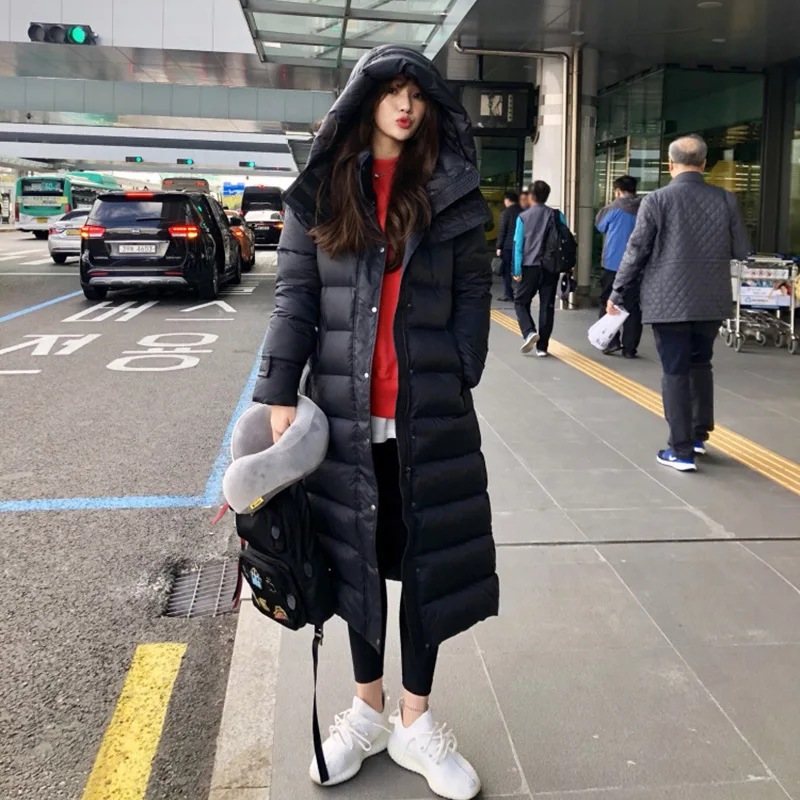 90% белый пуховик на утином пуху 2019 женская зимняя куртка плотное длинное пальто