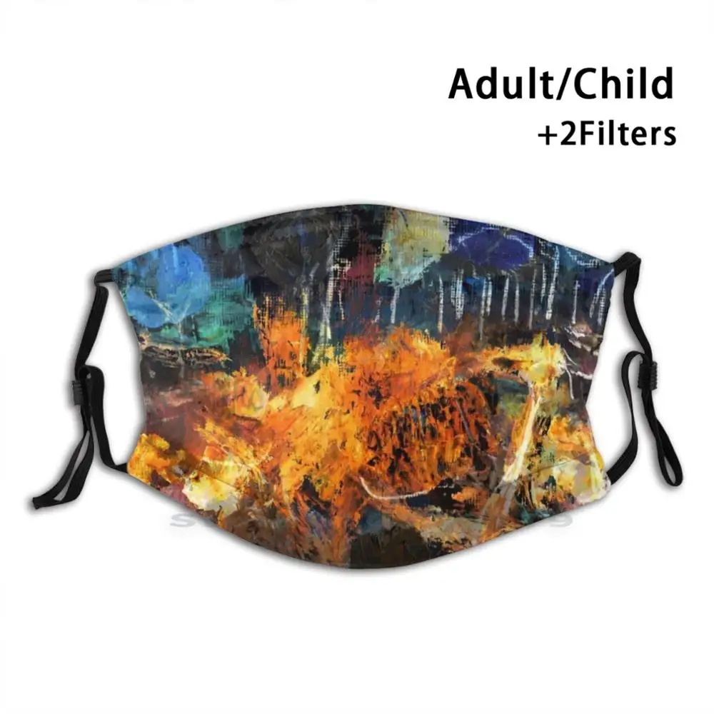 

Fire In The Woods Reusable Mouth Face Mask With Filters Kids Bold Colourful Colorful Fauve Fauvist Bright Night Fire Flames