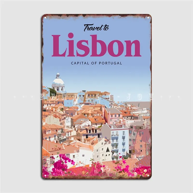 Металлический фотоплакат в стиле Лиссабона оригинальное украшение для гаража