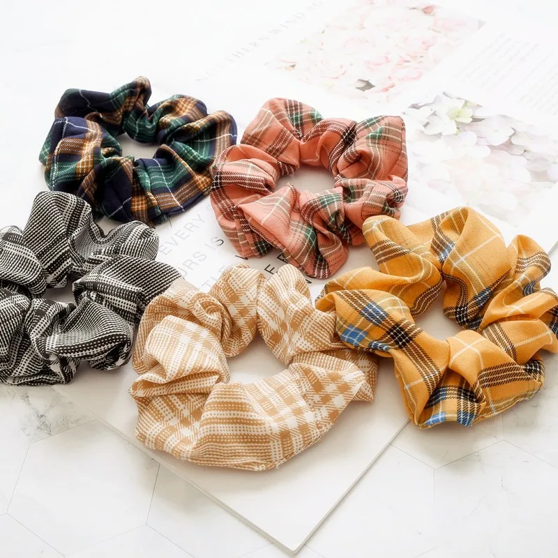 

New arrivals Classic Plaid Hair Scrunchies Girl Elastic Hair Bands Ponytail Holder Stretchy Scrunchie Rubber Hair Ties Hair hold