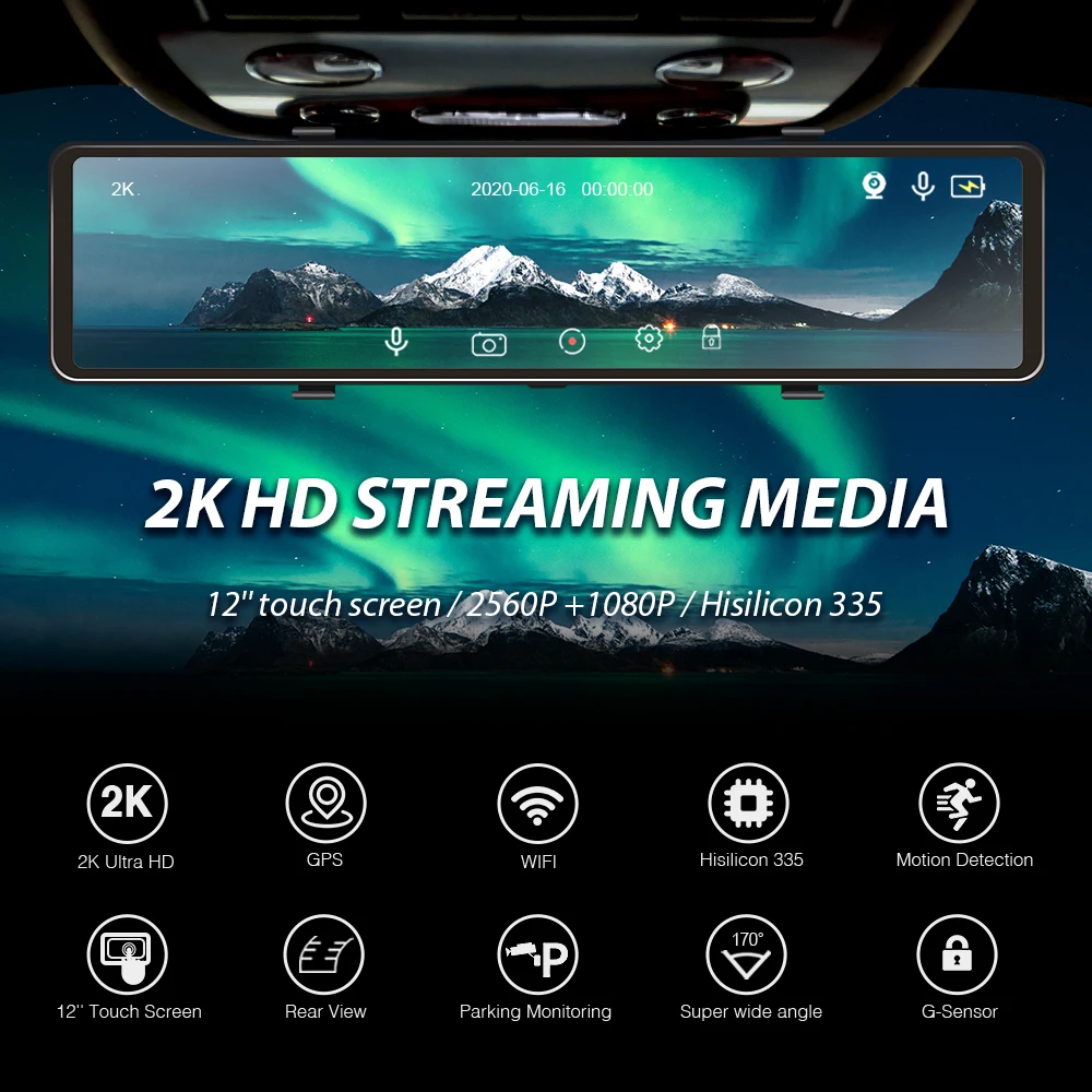 Автомобильный видеорегистратор-зеркало заднего вида 12 дюймов Full HD 1440P |