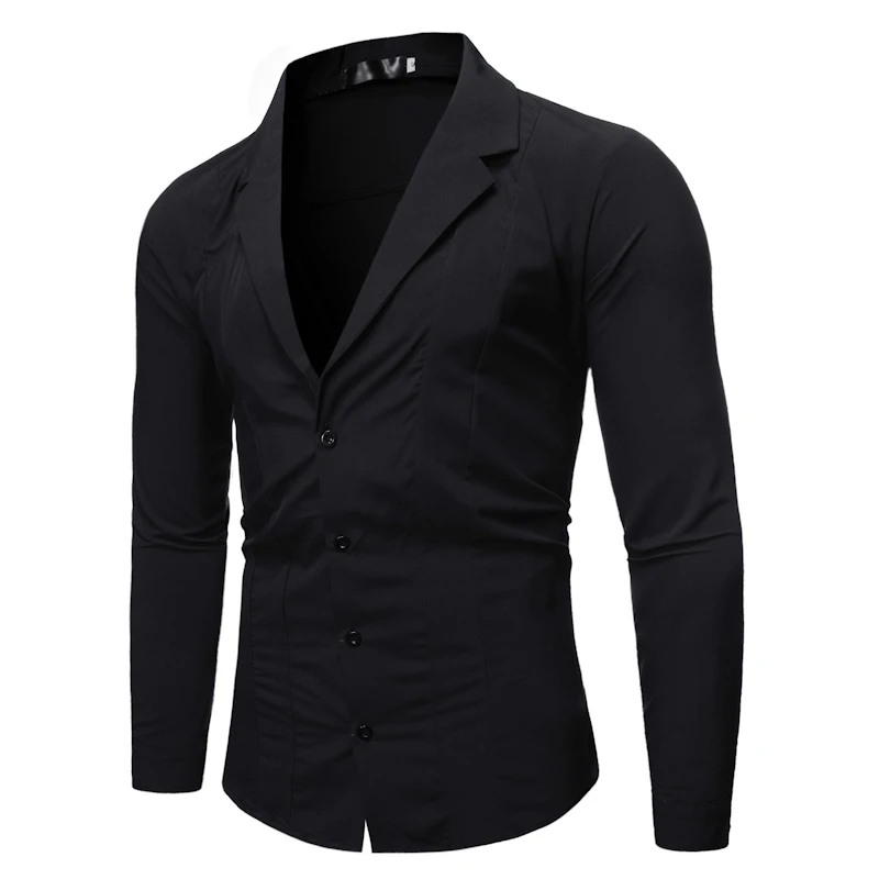 Мужские рубашки Slim Fit с длинным рукавом, повседневный Одноцветный костюм с воротником, деловая сорочка Homme, Мужская облегающая Классическая мужская рубашка - Цвет: Black