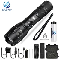 shustar led flashlight ultra bright torch l2v6 camping light 5 switch mode waterproof zoomable bicycle light use 18650 battery