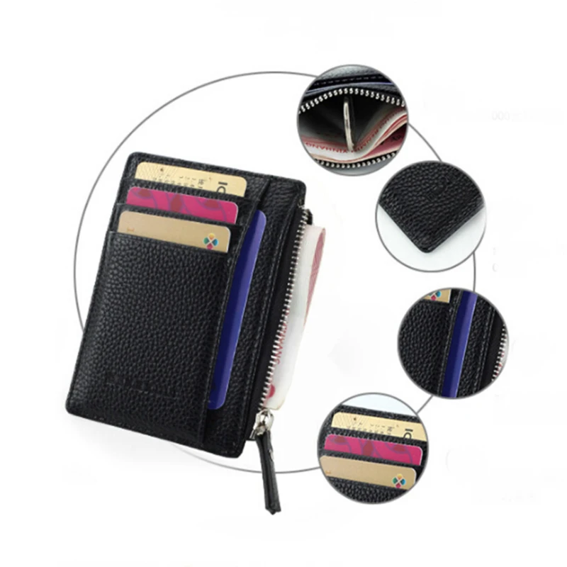 

Men/Women Mini ID Card Holders Business Credit Card Holder PU Leather Slim Bank Card Case Organizer Wallet Zipper Unisex