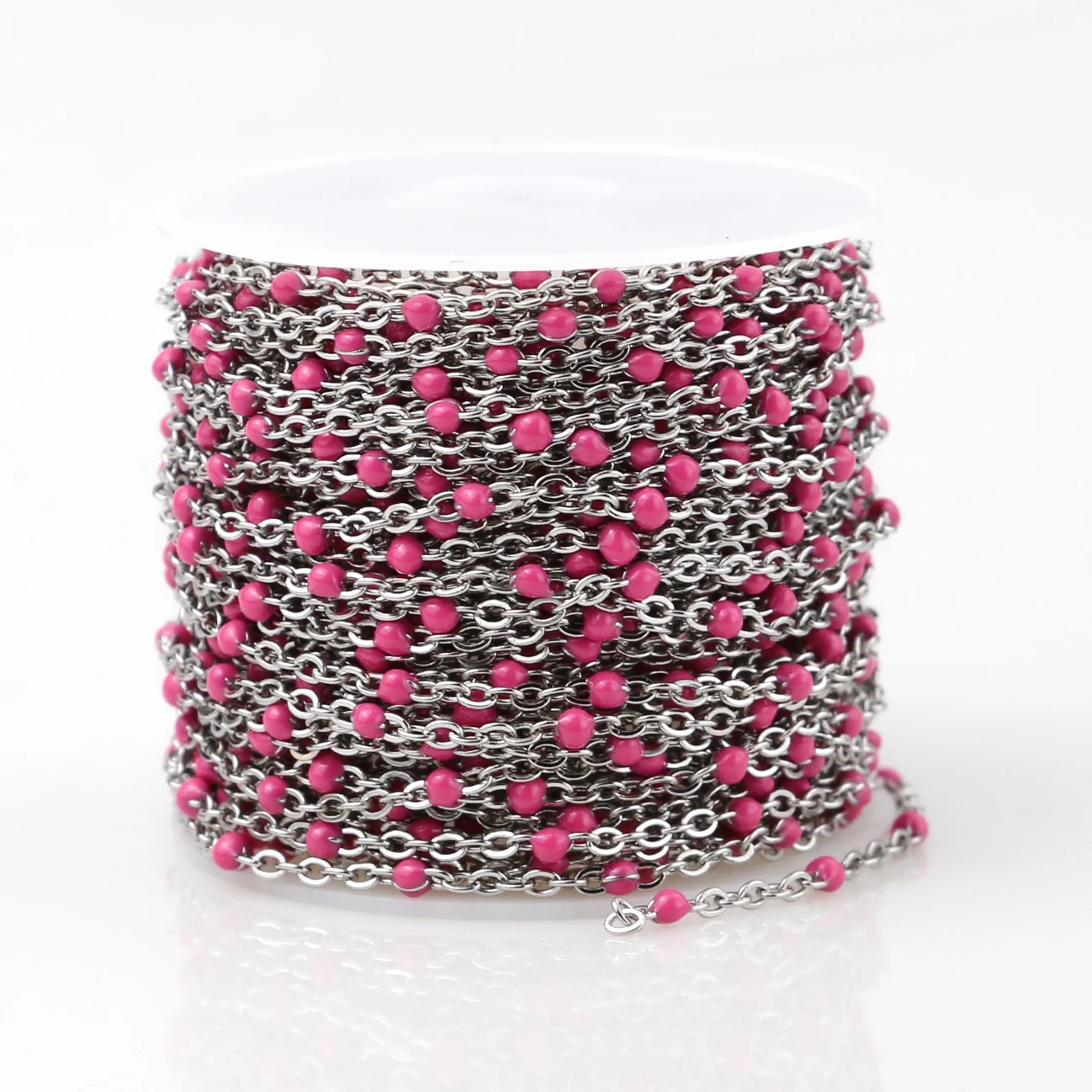 Steel Pink Width2mm Нержавеющая сталь кабель цепочка с эмалевой подвеской оптом синий/черный/белый/красный/фиолетовый звено цепи Цепочки и ожерелья материалы для самостоятельного изготовления украшений оптом - Цвет: Steel Pink