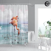 funny 3d printed flamingo beach sea summer travel vacation tropical shower curtain waterproof bathroom polyester curtain