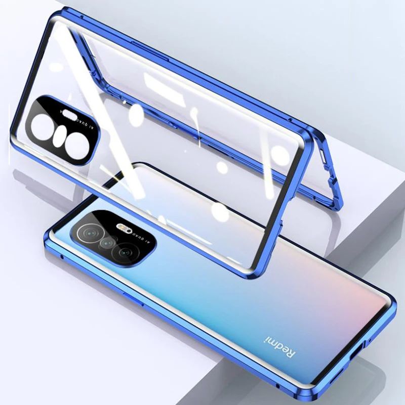Магнитный чехол для Xiaomi 11T 12 MIX4 POOC M3 Pro X3 GT Redmi K50 K40, металлический бампер, Защита камеры, чехол из закаленного стекла, 360 (art.: 3a382ba28ae) - 3a382ba28ae
