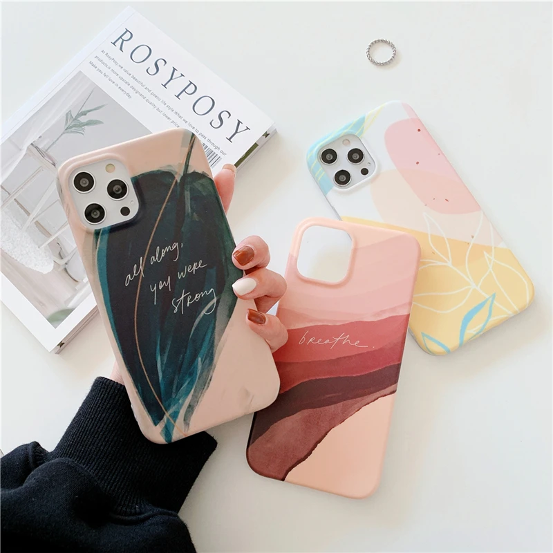 Matte Cartoon Graffiti Phone Case For iPhone 11 Pro Max XS Max 7 8 Plus 12 Mini XR X SE 2020 12Pro Cute Floral Painting Coque