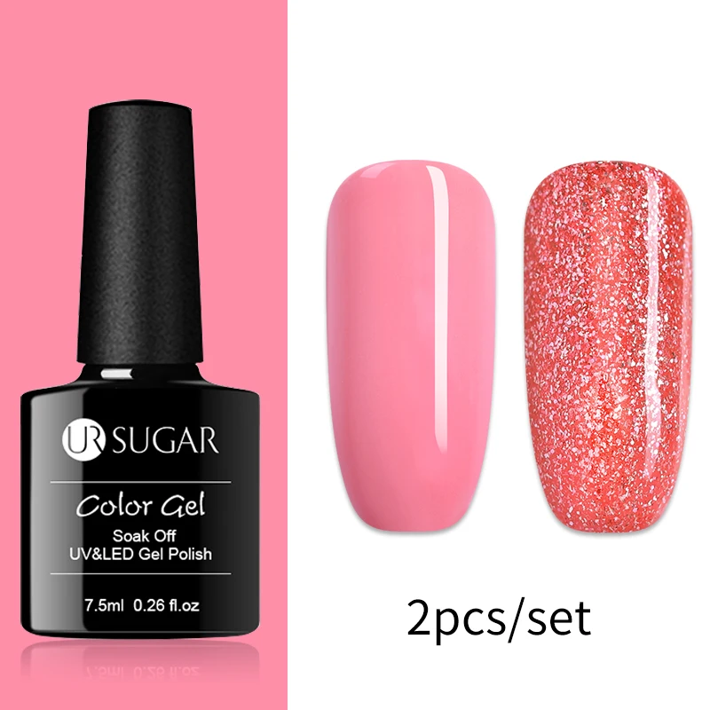 Ur Sugar 7,5 мл розовое золото блестящий Гель-лак для ногтей розовый Цвет гель-блестки для ногтей искусство замочить от УФ-гель-лака УФ светодиодный - Цвет: Set 7
