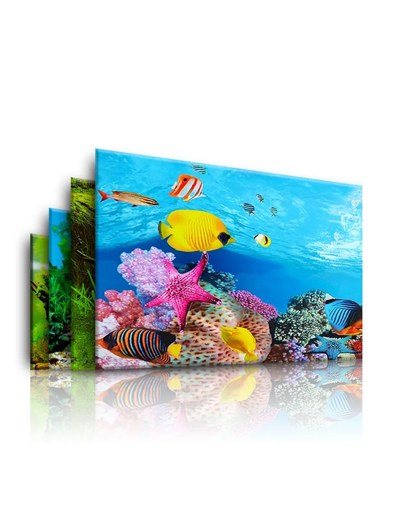 3D Aquarium Landscape Backgrounds Sticker Poster Fish Tank Decoration Plants Double Sided Wallpaper Ocean Backdrop Decor Drawing