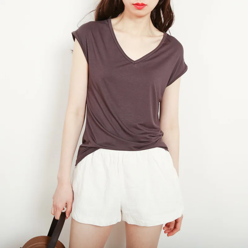 

T Shirt Women 2021 New V-neck 8 Colors Modal Streetwear Korean Clothing Fashion Short Sleeve T-shirt Femme Summer Pink Top Tees