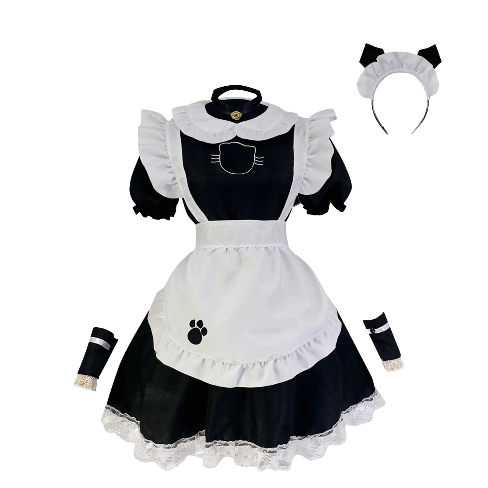 

Gothic Women Ladies Fashion Short Sleeve Doll Collar Retro Maid Dress Cute French Maid Outfit Cosplay Costume Plus Size S-2XL