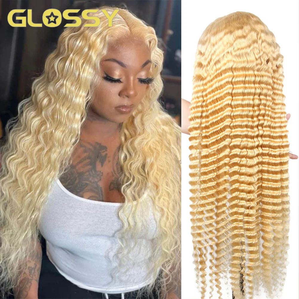613 Honey Blonde Curly Lace Front Human Hair Wigs 13x4 Deep Wave Frontal Wig Remy 28 30 Inch Brazilian Human Hair Wigs For Women