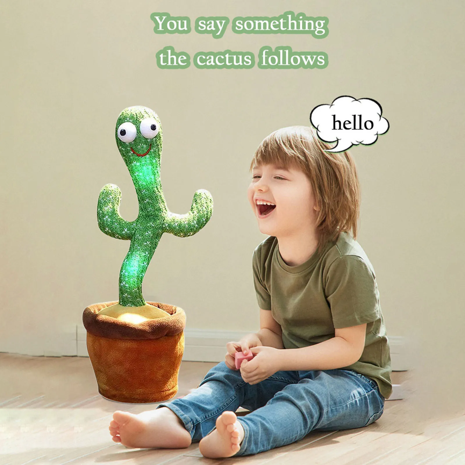 

Dancing Cactus Plush Toys Clear Outline Lifelike Light Green Crazy Cactus Funny Singing Electronic Recording Cactus Dansant