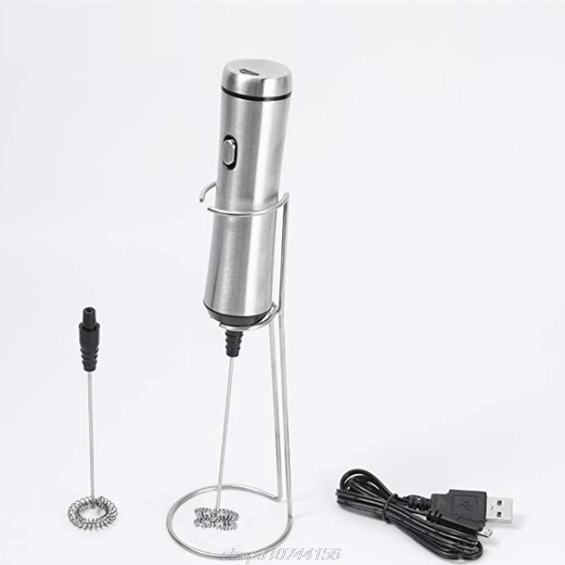 

USB Chargeable Electric Milk Frother Double Spring Whisk Head Stainless Steel Handheld Coffee Foamer Drink Mixer F26 21 Dropship