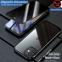 360 full protection magnetic case for iphone 12 11 pro x xs max se 8 7 6s plus double sided glass metal adsorption privacy case