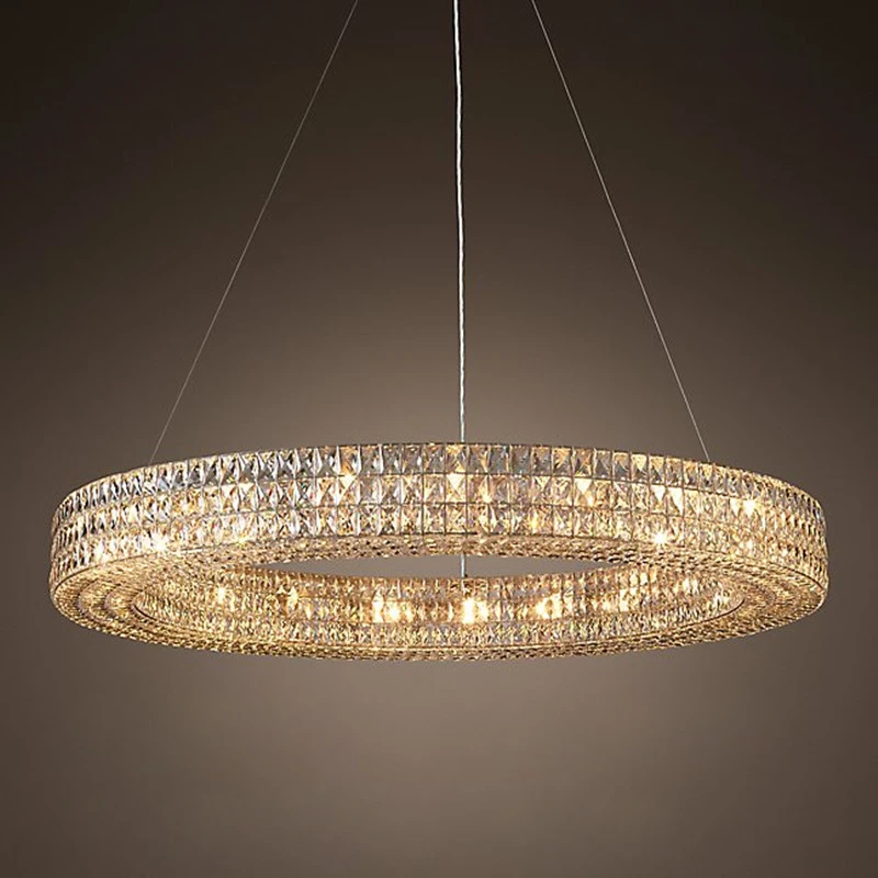 

Light luxury crystal living room dining room Nordic round American engineering villa new model room rectangular chandelier