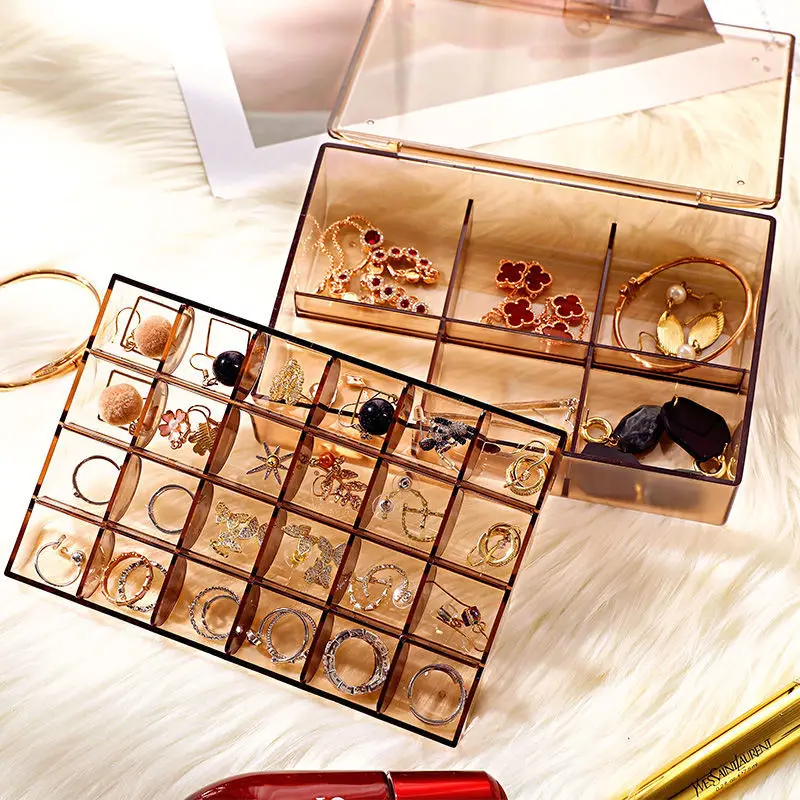 

Dust proof multifunctional jewelry storage box earrings earrings bracelet necklace storage rack portable multi grid display rack