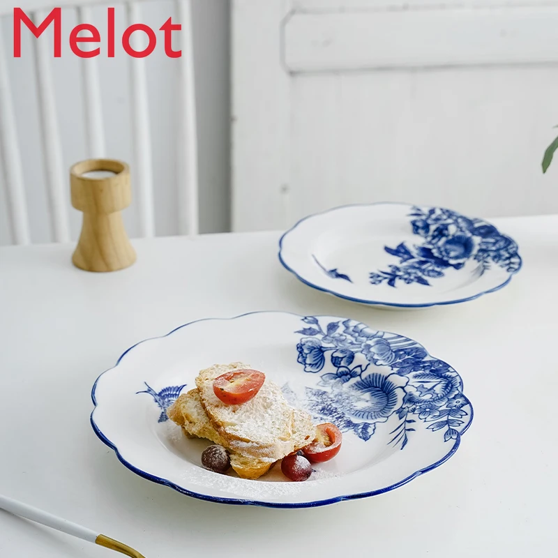 

Hand-Painted Personalized Creative Style Blue and White Porcelain Tableware Hot Dishes Plate Steak Plate Creative Salad Bowl