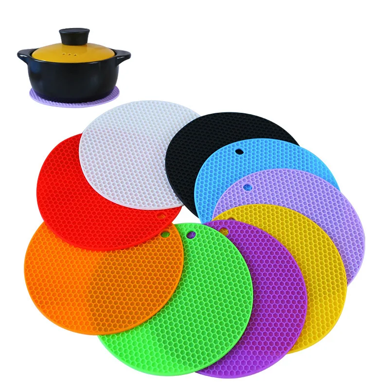 

New Multi-function Coaster Slip Anti-hot Pad 18cm Round Heat-resistant Honeycomb Silicone Coaster Kitchen Tools Holder Mats