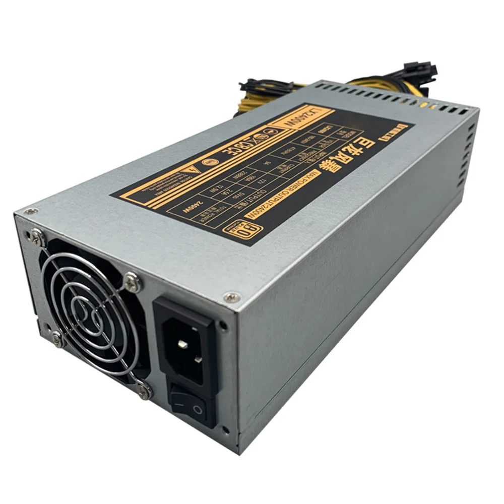 

2000W ETH Mining Machine Power Supply 180-240V Input 10 X 6pin 95% Efficiency Support Multi-GPU For Bitcoin Mining Device