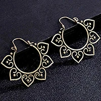 Antique Bronze Индийские племенные латунные серьги, висячие серьги в форме цветка, украшенные вихрем «цыганские» серьги для женщин, богемные Винтажные серьги EAR00C000B02B - Окраска металла: Antique Bronze