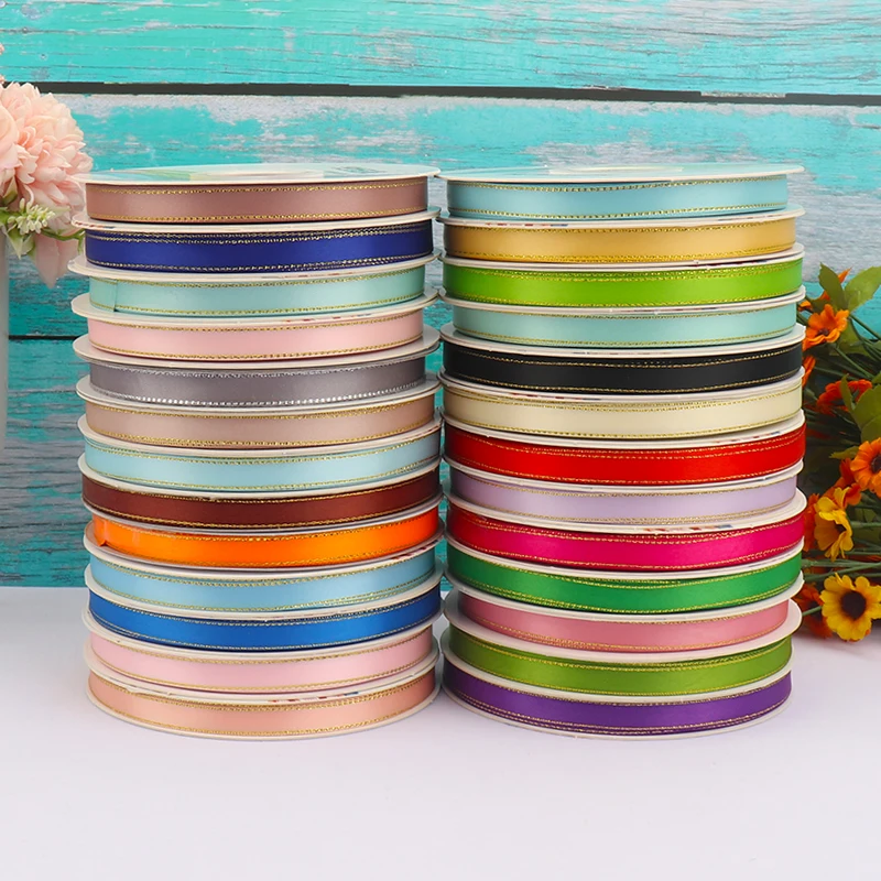 6mm Double Face Golden Edge Satin Red Ribbon for Preserved Fresh Flower Ball Gifts Decoration Party DIY Fabric Christmas Pack | Дом и сад