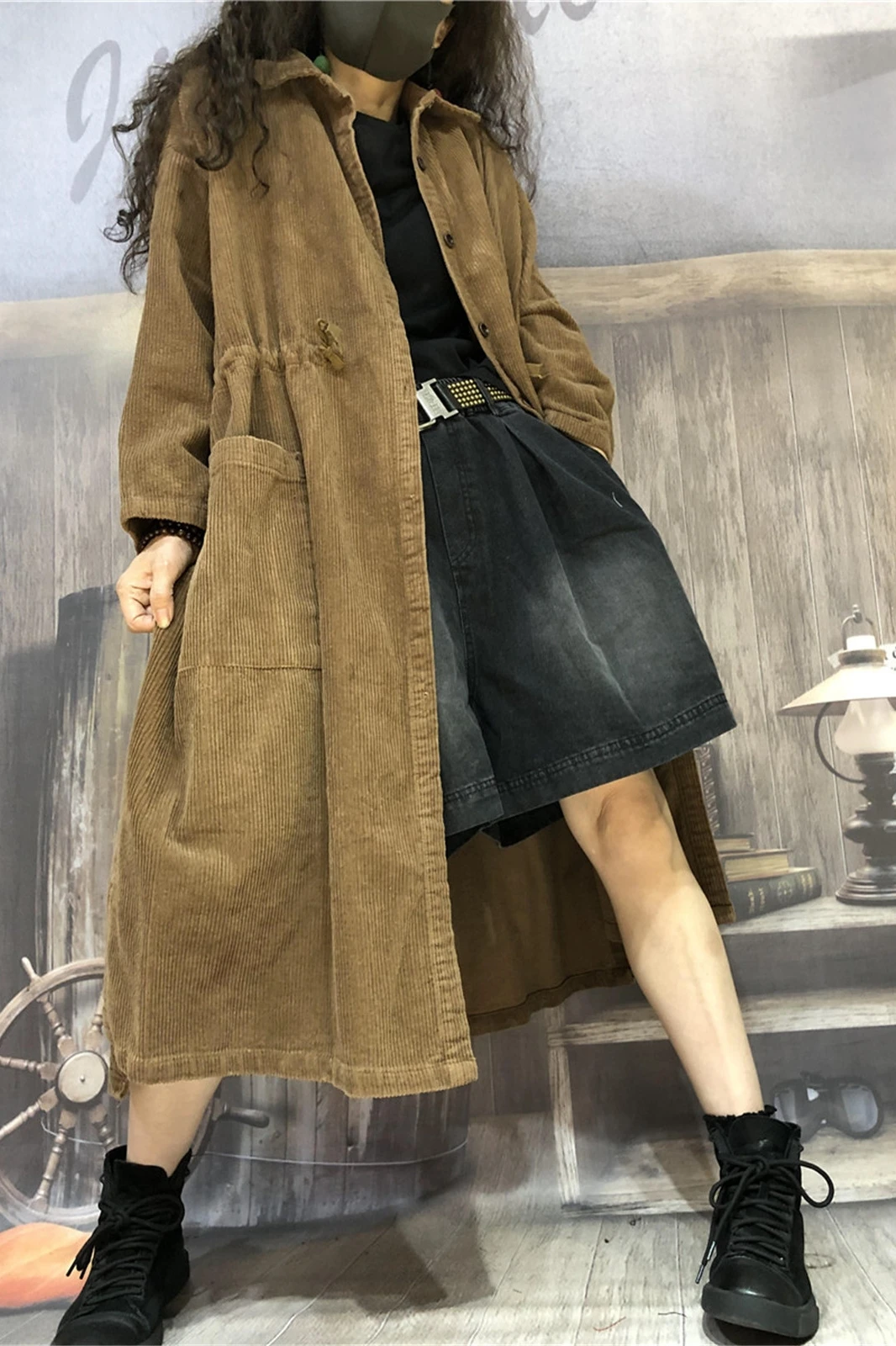 

XUXI Streetwear Long Autumn Winter Windbreaker Single Breasted Vintage Thin Turn-down Collar Trench Coat 2020 Women FZ2378