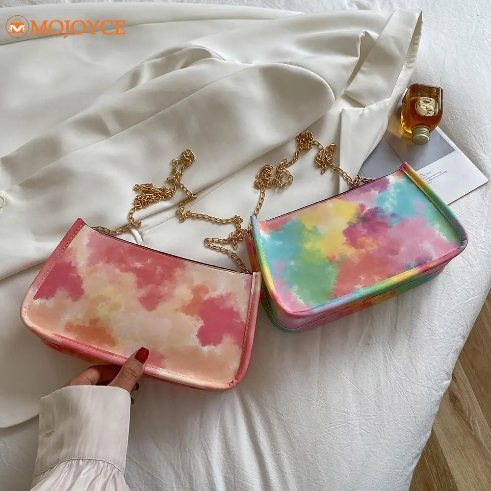 

2021 New Fashion Women Tie Dye Messenger Bag Casual Chain Mini Purse PU Leather Women 2021 Pleated Female Handbag