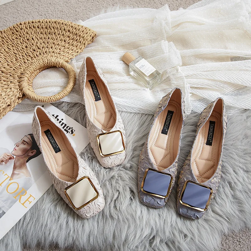 

Fashion Ballet Shoes Woman Square Toe Buckle Shoes Women Fashion Elegant Slip On Boat Shoes Big Size 34-43