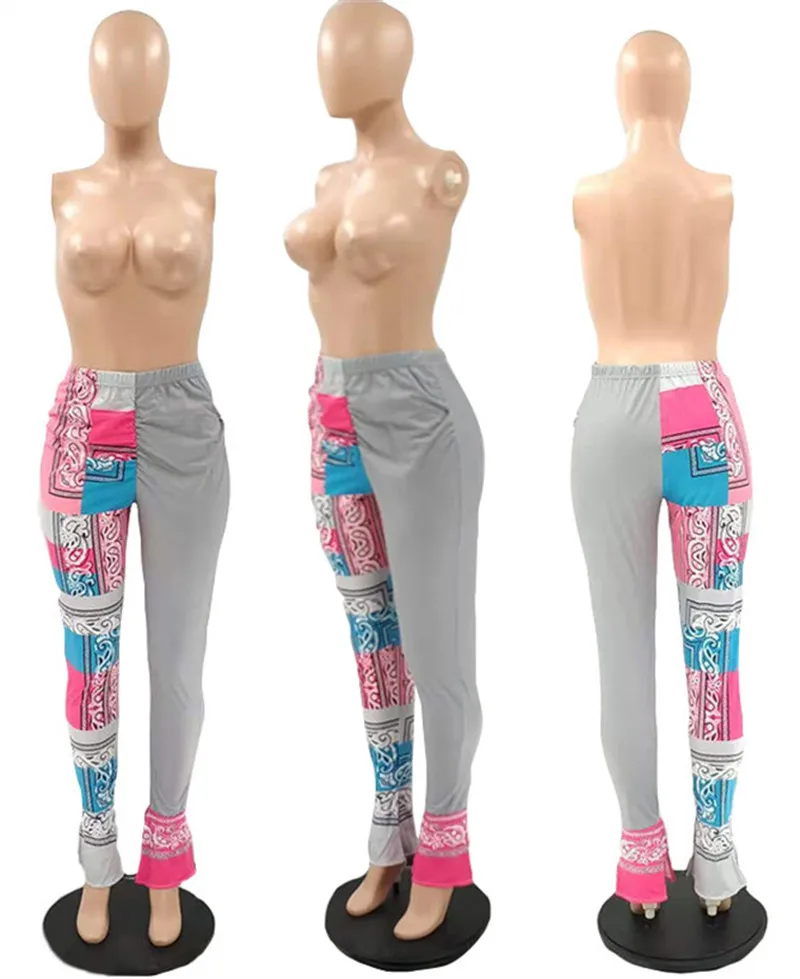 

hirigin Paisley Print Patchwork Fitness Women Leggings Ruched Side Slit Streetwear Baddie Style Pants High Waist Summer Leggins