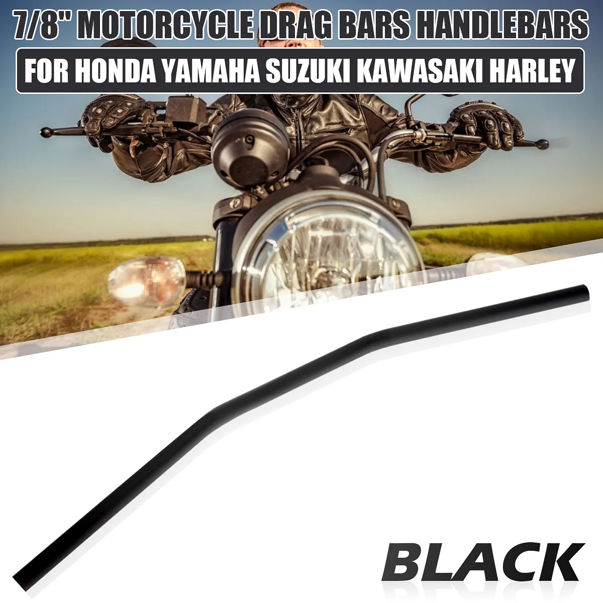 

22mm 7/8" Motorcycle Handlebar Cafe Racer Handle Bar Black Universal For Honda/Yamaha/Suzuki