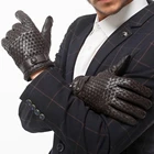 Мужские кожаные перчатки, перчатки из натуральной кожи, модные зимние перчатки из овчины, мужские перчатки с бархатной подкладкой, теплые перчатки для вождения