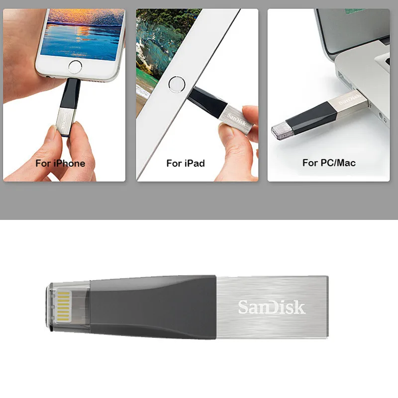 Флеш накопитель Sandisk iXPAND usb 128 OTG 32 ГБ 64 металлический флэш Lightning U диск для iPad iPod iphone