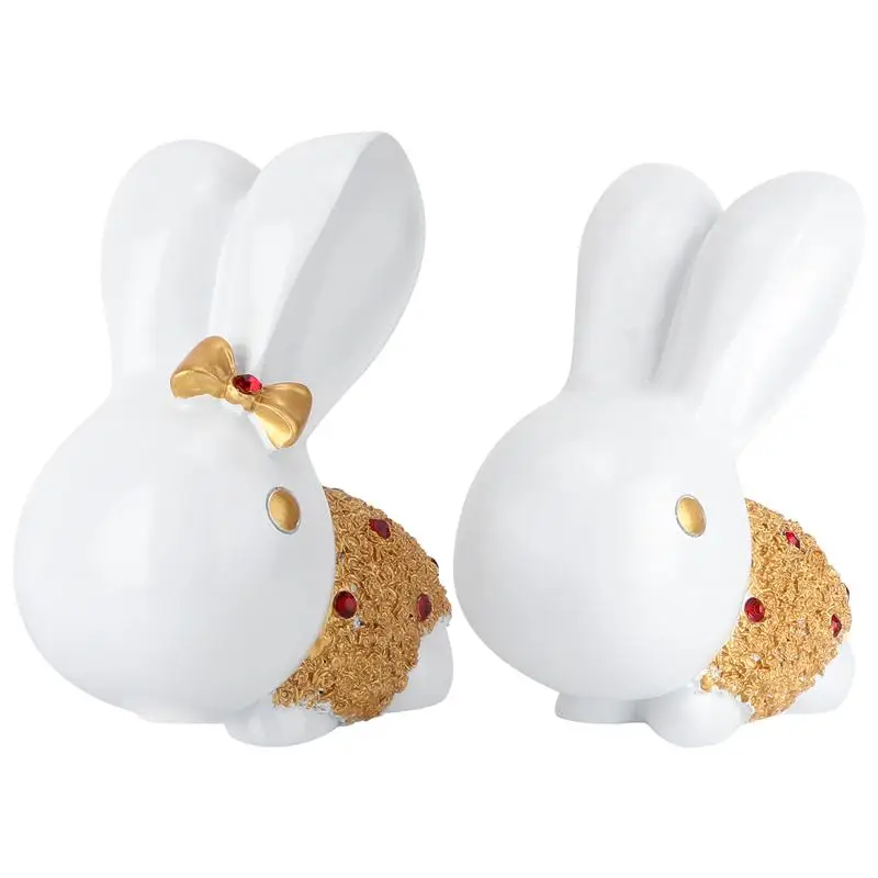 

1Pair Lovely Rabbit Statue Decor Creative Home Ornament Resin Craft Adornment
