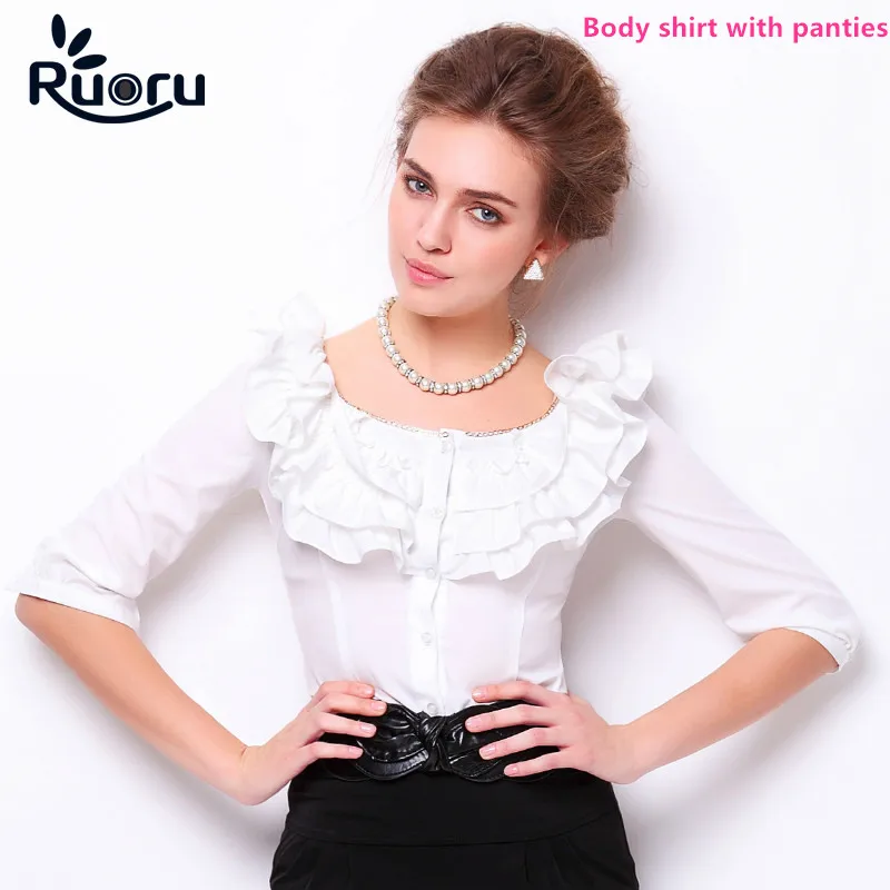 Женское трико с оборками Ruoru модная рубашка рукавом до локтя боди Офисная Женская