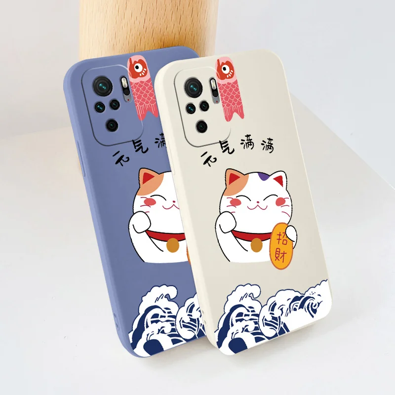 

Auspicious Fish Cat Case For Xiaomi Redmi Note 10 10S 9T 9 8 7 Pro MAX Redmi 9 9A 9T K40 K30 K20 Pro Soft Phone Cover Case Funda