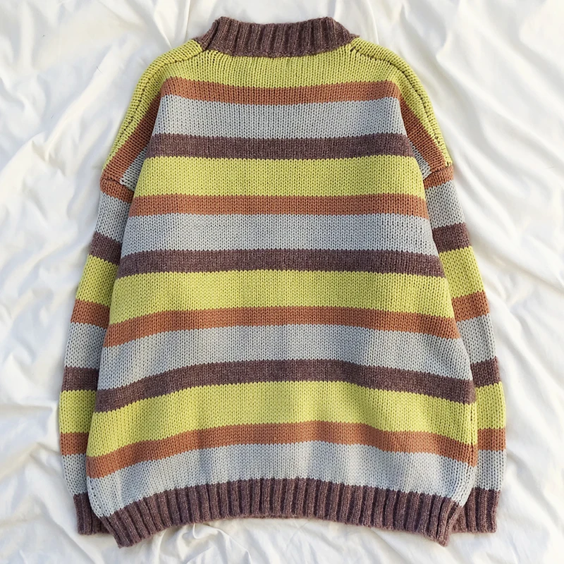 

Contrast stripes retro loose knit sweater