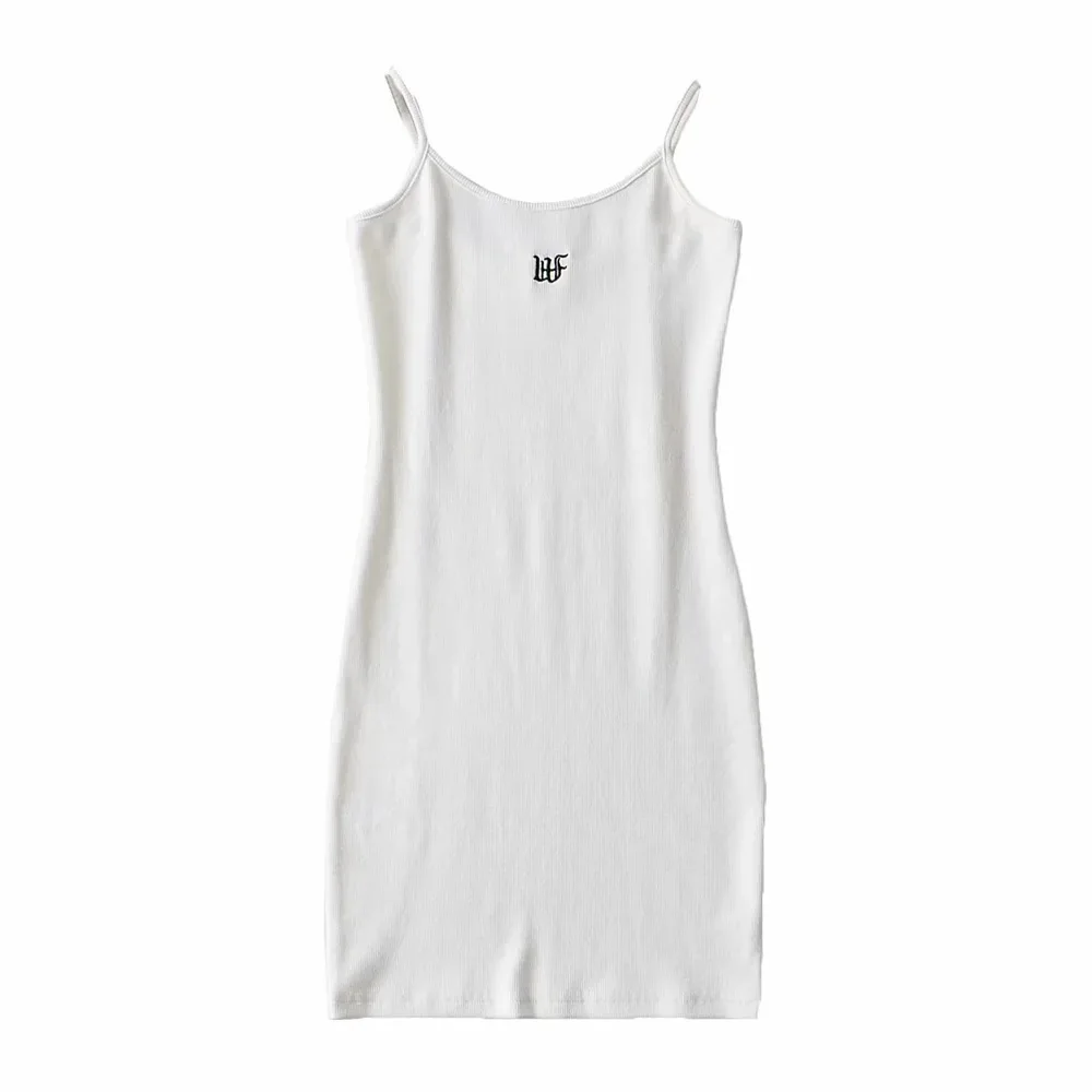 

Suspender dress Korean style new letter embroidery sexy slim waist versatile solid color dress
