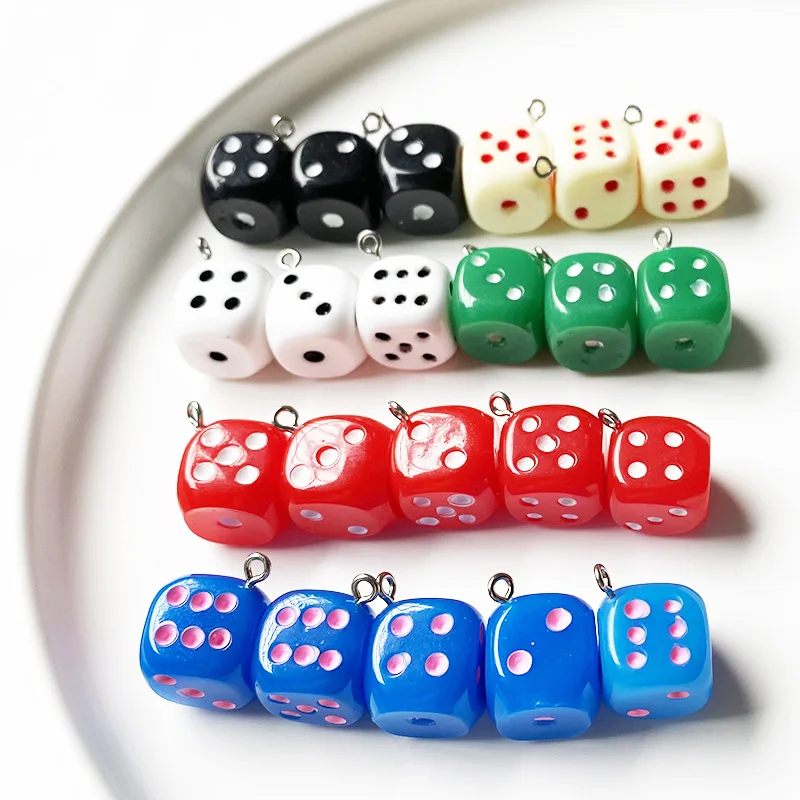 

5Pcs Resin Colorful Dice Charms Pendants Resin Cabochon for DIY Crafts Necklace Earring keyring Jewelry Making Accessories:15mm