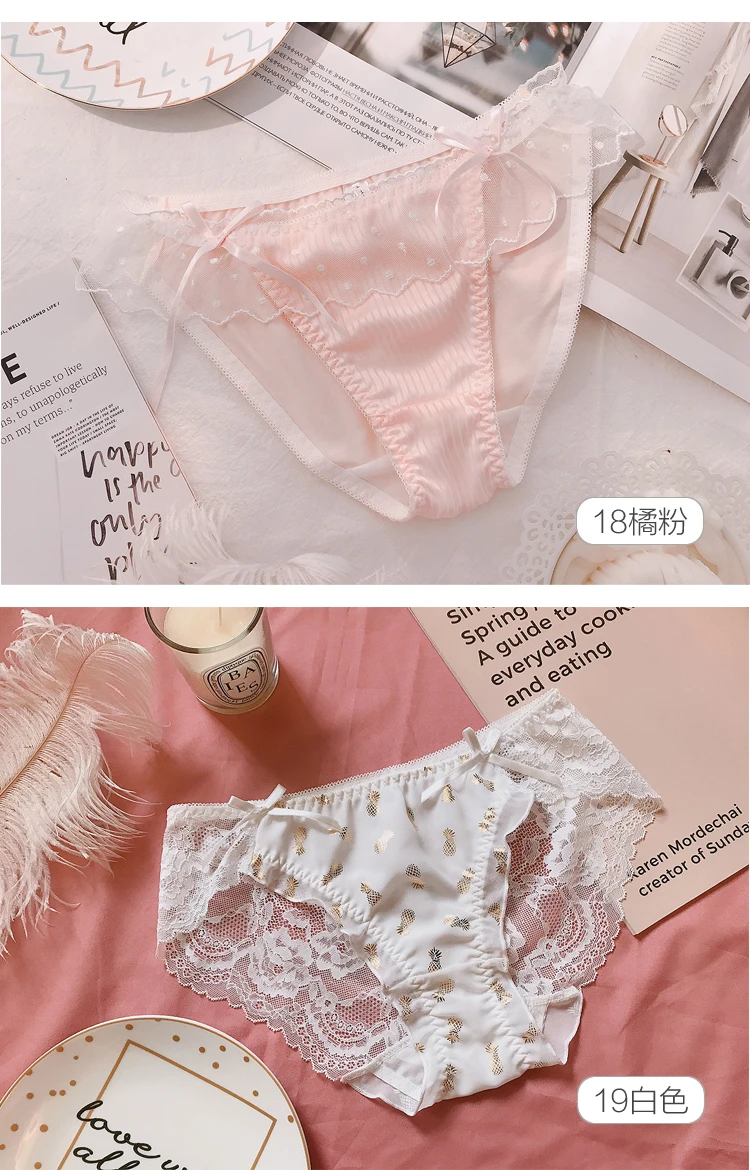 3 шт., японские милые Лолиты для девочек, Kawaii Nets, пряжа с бантом, кружевные трусы принцессы с рюшами, Трусы средней длины, маленькое сказочное нижнее белье, трусы