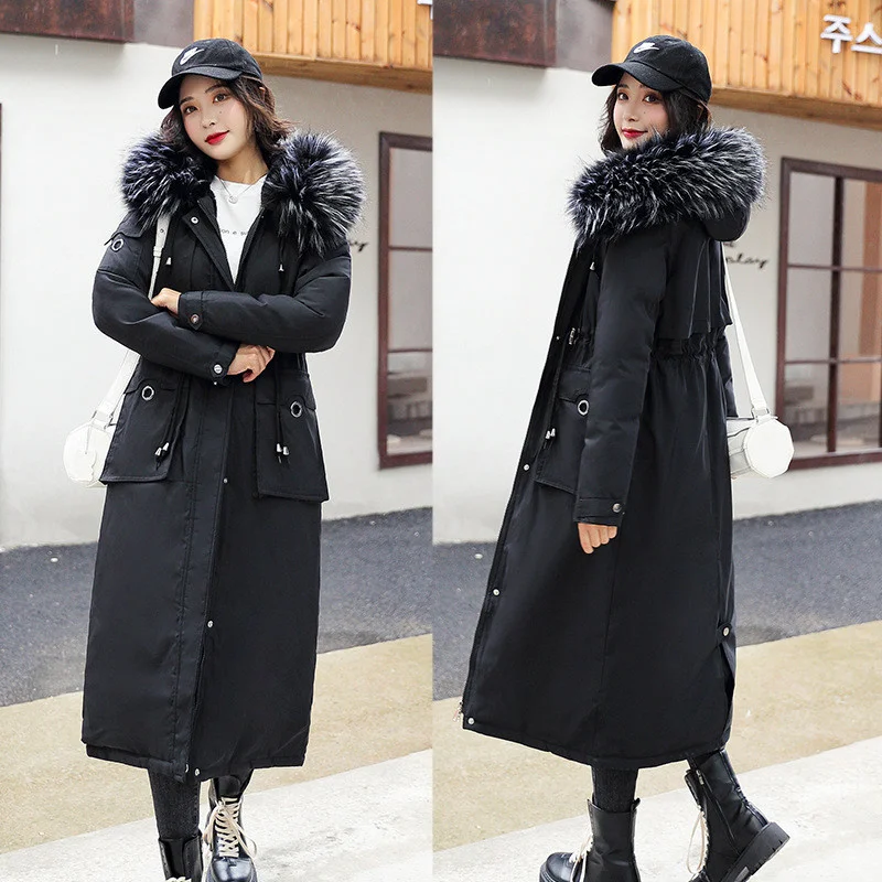 

Cotton Women Long Thick Pockets Parka Ladies Casual Winter Jacket Jackets And Coats Outwear Hooded Fur Warm Parkas Woman