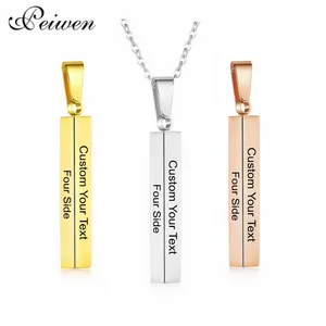 Четырехстороннее ожерелье с гравировкой, персонализированное, квадратное, с именем на заказ, из нержавеющей стали, ожерелье для женщин, мужчин, ювелирные изделия, подарки