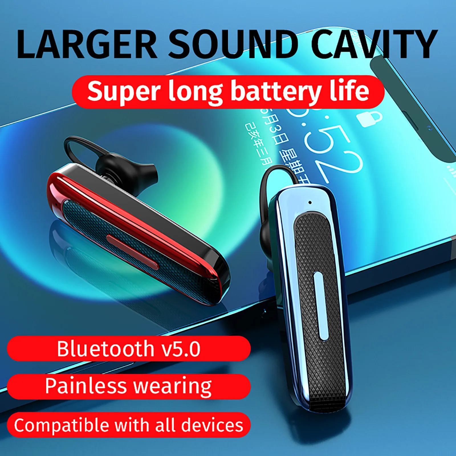 

New Bluetooth Headset In Ear High Power Super Long Standby Business Sports Comfortable Wearing Experience Нађники