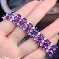 fine jewelry 925 sterling silver inset with natural gemstones womens luxury noble oval amethyst hand bracelet support detection