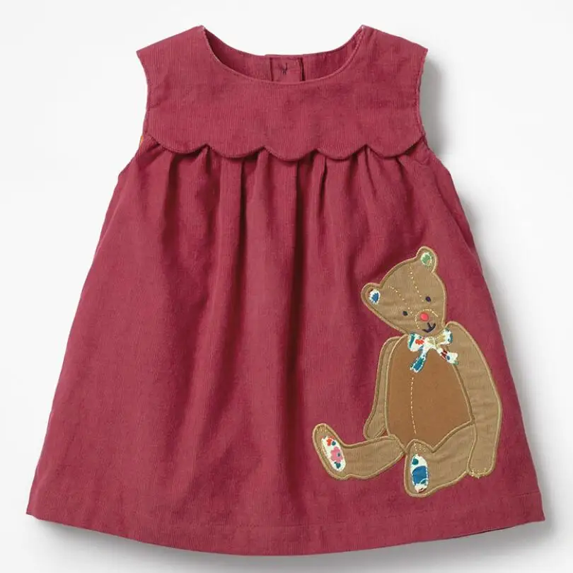 Little maven/осень г.; детские ремни; сарафаны для девочек; одежда для маленьких девочек; Хлопковое платье с аппликацией в виде животных; красное платье на лямках - Цвет: wine red